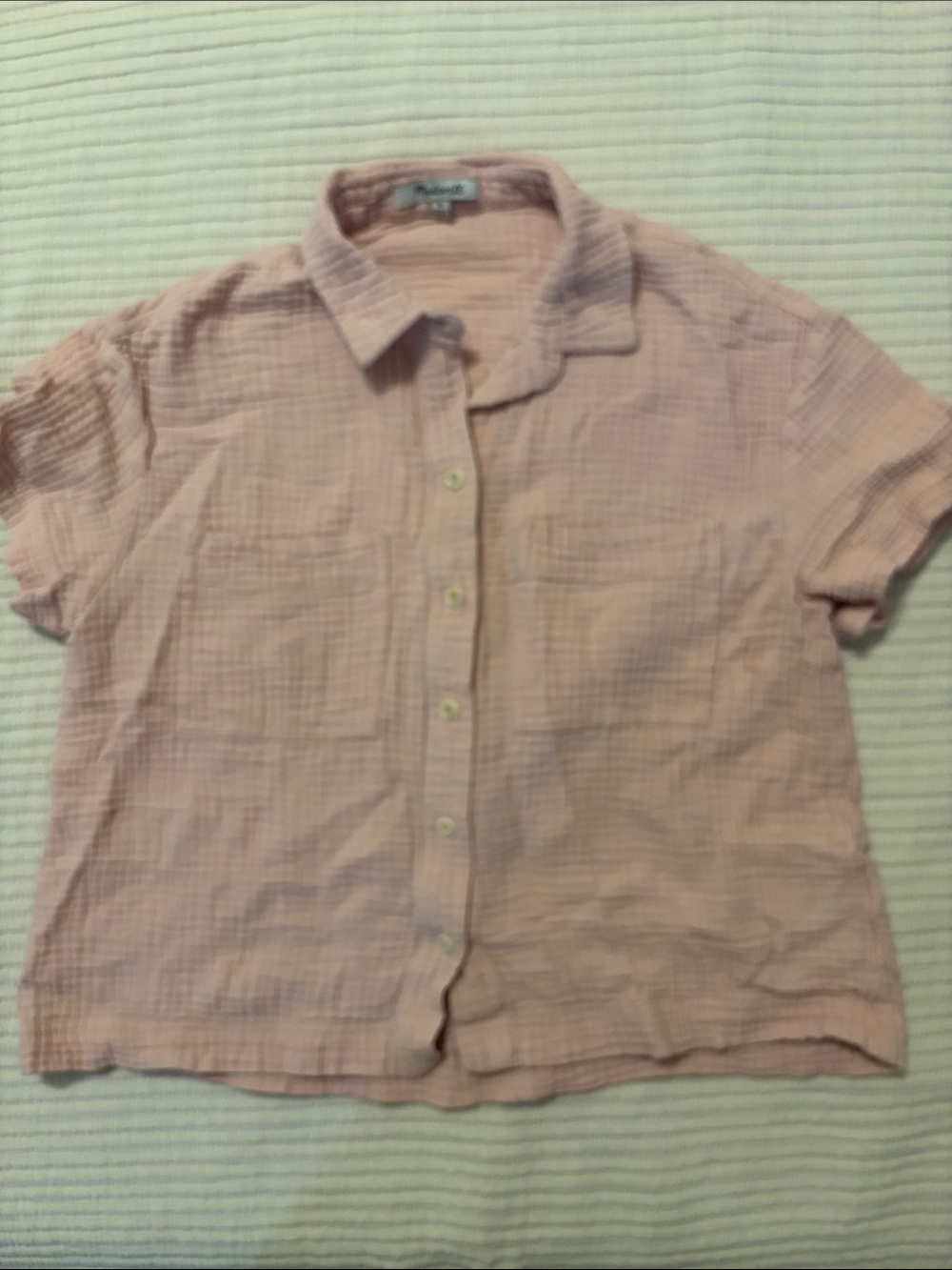 Madewell Light Pink Button-Front Short Sleeve Shirt
